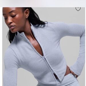 Alo Yoga Ribbed Zip-Up Top in Winter Frost Heather